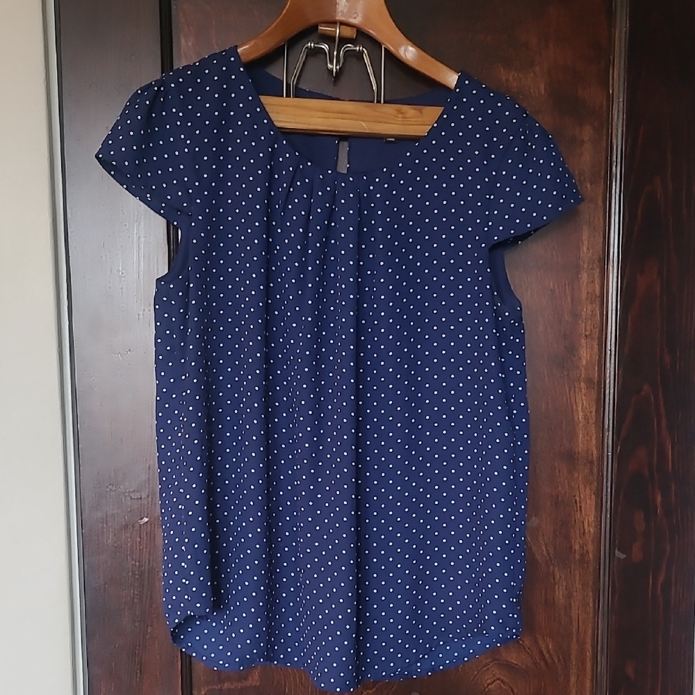 AUW Navy Polka Dot Cap Sleeve Blouse